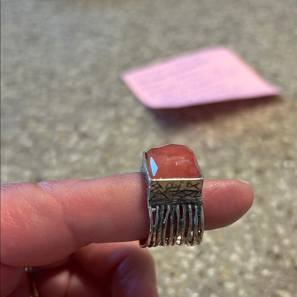 Artisan Silver Ring with Coral Gemstone